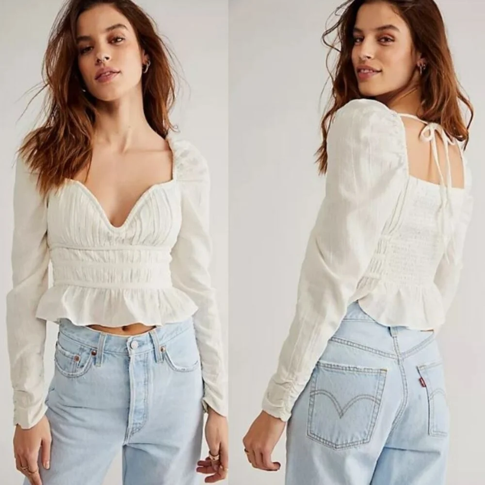Free People Chloe Cream Bustier Peplum Blouse